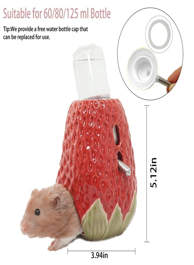 Deapeey Hamster Water Bottle, Strawberry Ceramic Hamster Gerbil Water Bottle for Glass Tank, Dispenser, 80ML Bottle for Water Holder Stand with 2 No Drip Caps for Syrian Mice, Gerbil - Image 5